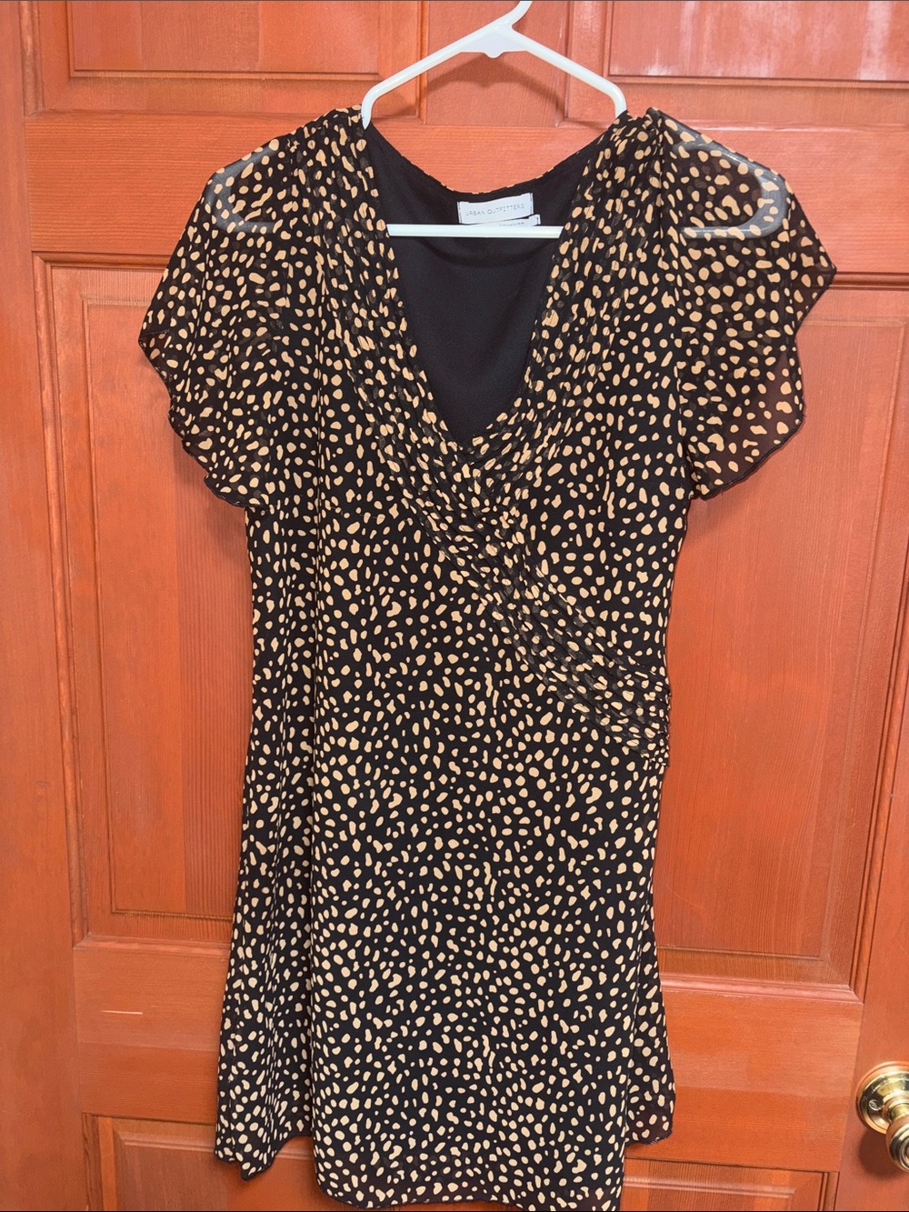 Urban Outfitters Black & Tan Polka-Pattern V-Neck Dress